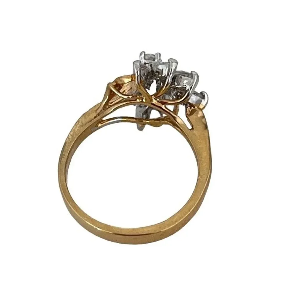 Vintage 1970s Ring Size 6 CZ Floral Spray 14KT Gold Plate - 14Q